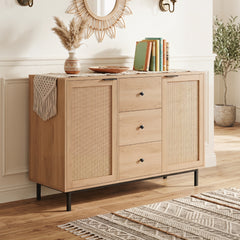 120 cm Sideboard Buffet Cabinet with Storage 2 Rattan Doors and 3 Drawers-Natrual