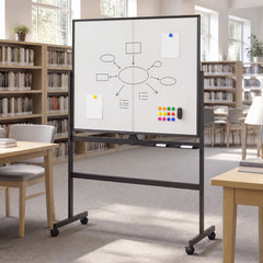 120 x 90 cm Mobile White Board with Lockable Universal Wheels and Double-Sided Magnetic Surface-Black