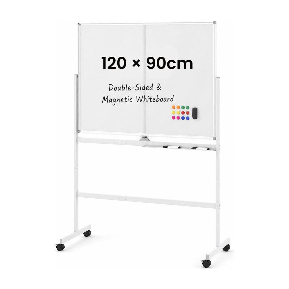Mobile White Board with lockable wheels and double-sided magnetic surface