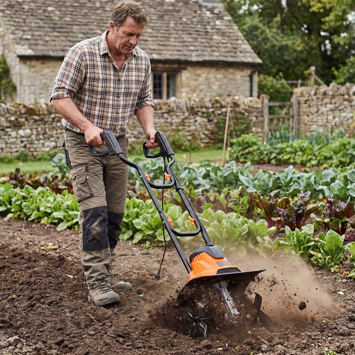 1200W Powerful Foldable Garden Rototiller for Lawn Soil Digging-Orange