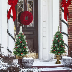 4FT/ 120CM Artificial Christmas Tree with Pine Cones and Decorative Pot