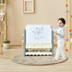 Children's Art Easel / Table and Chair Set with Ample Storage Space-Grey
