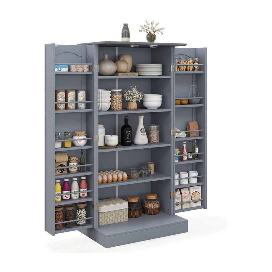120cm Kitchen Pantry Cabinet with Doors and Adjustable Shelves-Grey