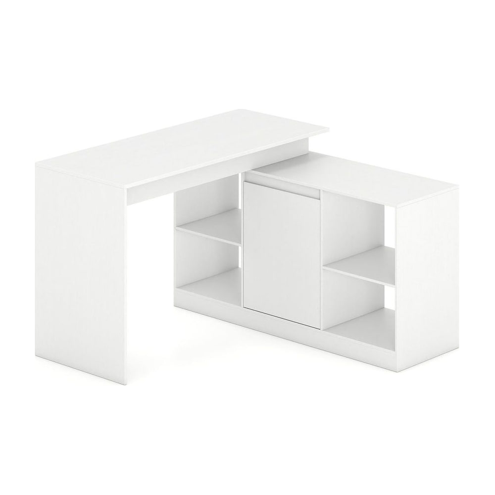 120CM Reversible Corner Writing Desk with 2-Way Cabinet in white finish