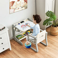 Children's Art Easel / Table and Chair Set with Ample Storage Space-Grey