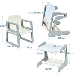 Children's Art Easel / Table and Chair Set with Ample Storage Space-Grey