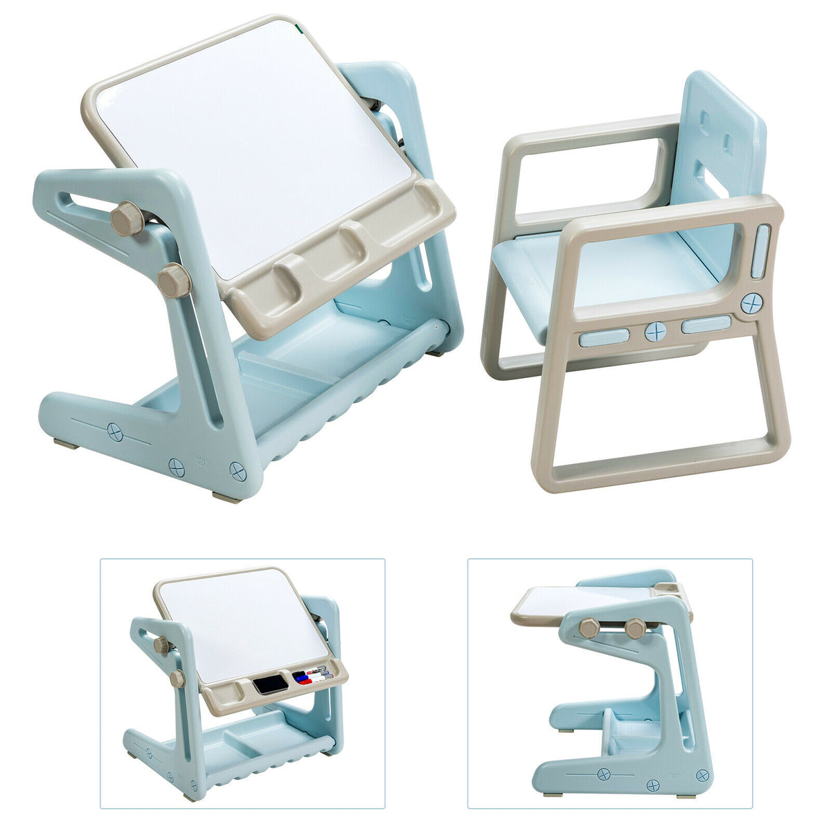 Children's Art Easel / Table and Chair Set with Ample Storage Space-Blue