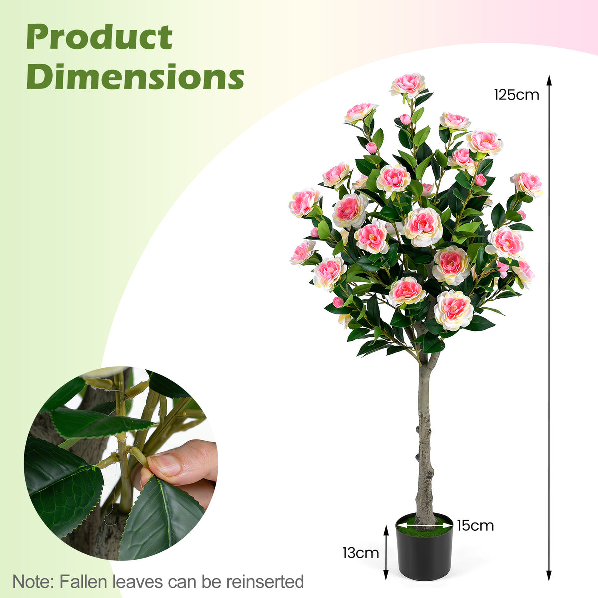 125 CM Artificial Camellia Tree Set of 1 with 27 Blossoms for Home