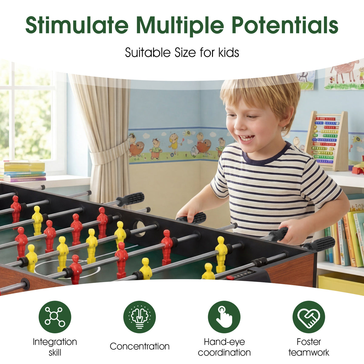 125CM 4-in-1 Multi Games Table with Accessories for Home Play Room-Natural
