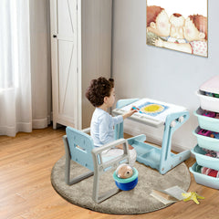 Children's Art Easel / Table and Chair Set with Ample Storage Space-Blue