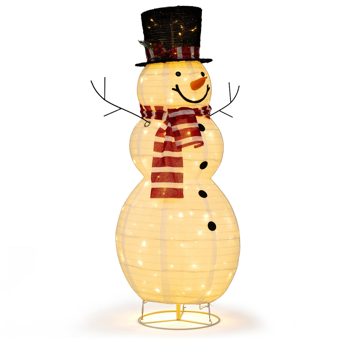 127 CM Lighted Christmas Snowman with Top Hat and Branch Arms for Holiday Decor