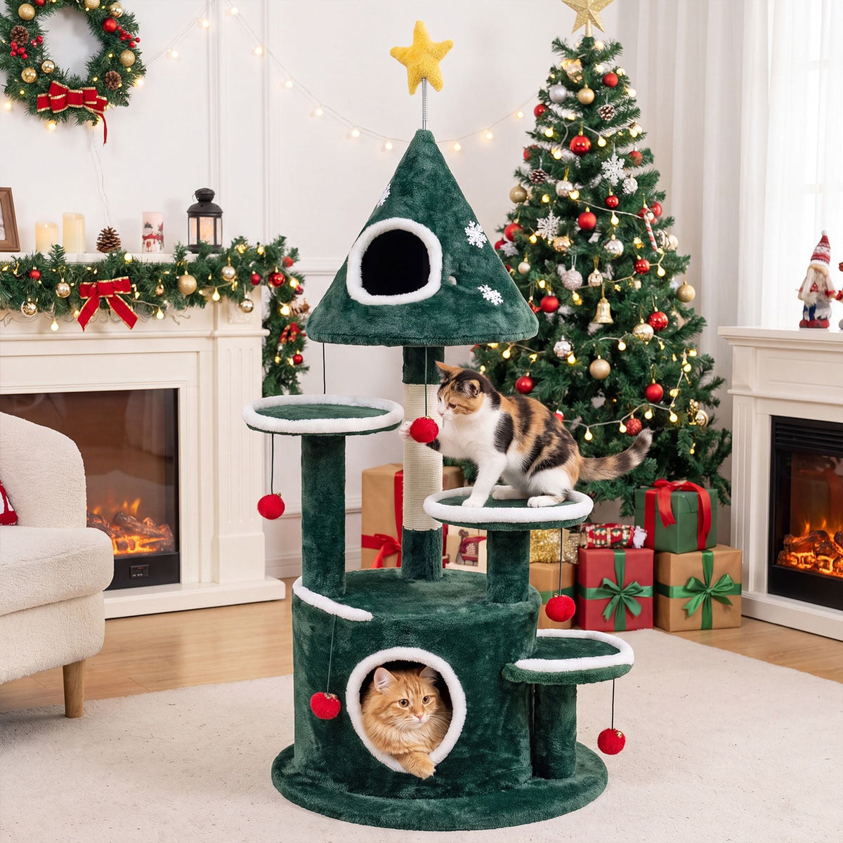 127 cm Christmas Cat Tree in Green, image 2