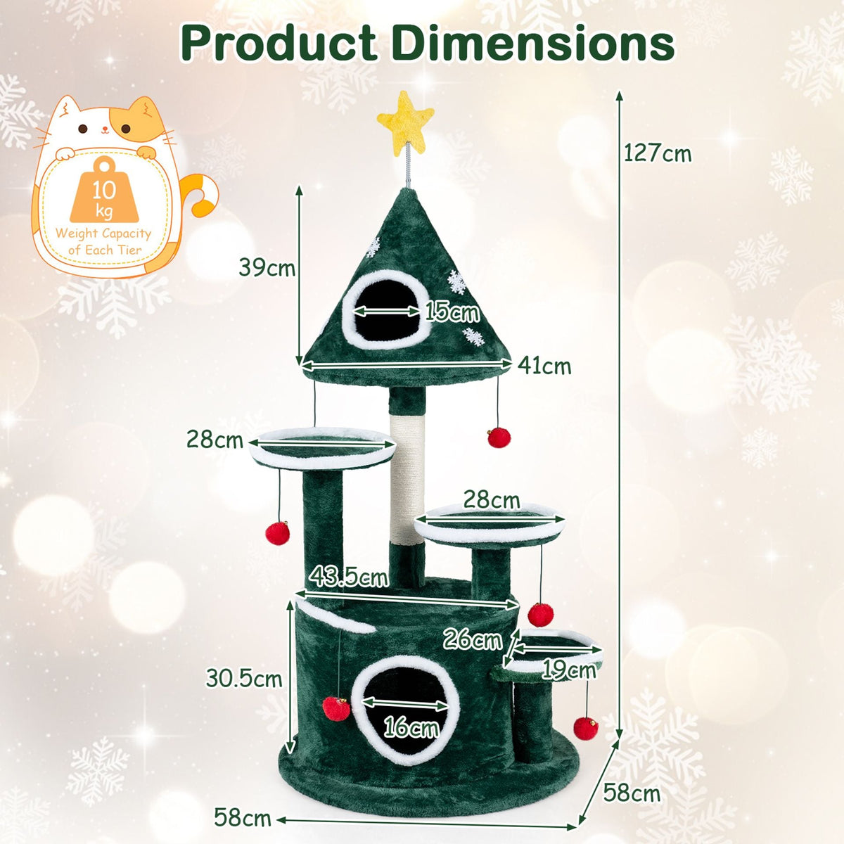 127 cm Christmas Cat Tree in Green, image 5
