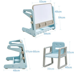 Children's Art Easel / Table and Chair Set with Ample Storage Space-Blue