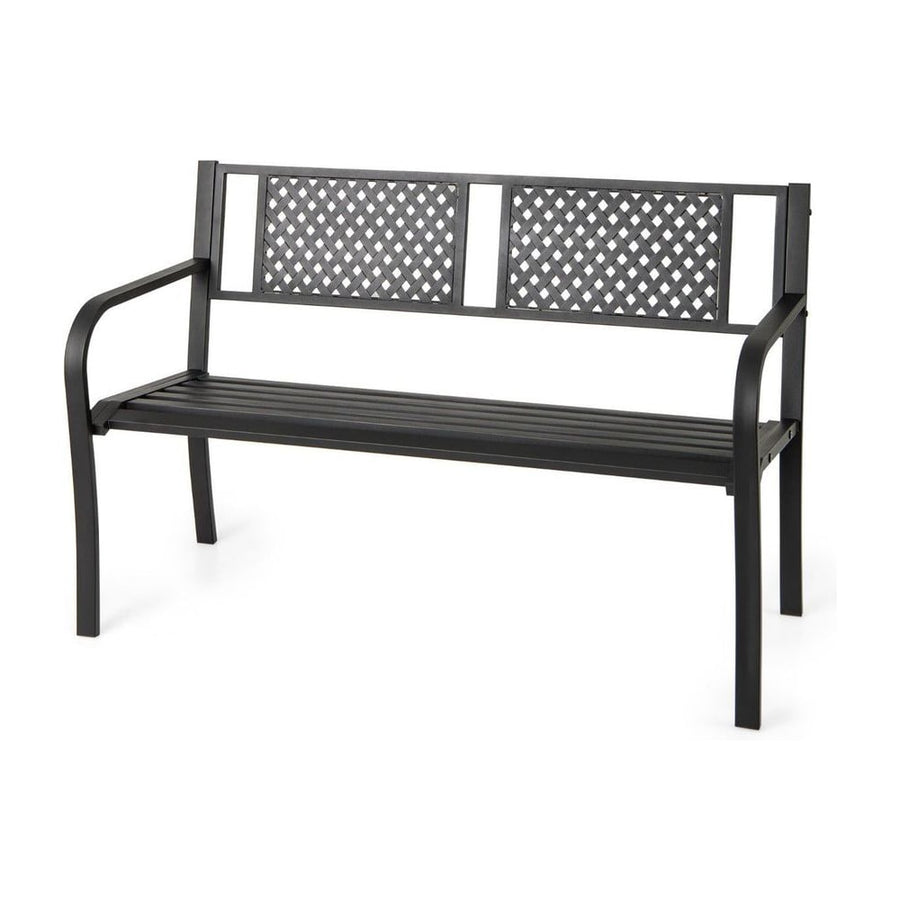 127CM Garden Bench with Patterned Backrest and Curved Armrests-Black