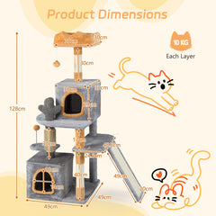 128 CM Tall Cat Tree with Sisal Scratching Posts and Ladder