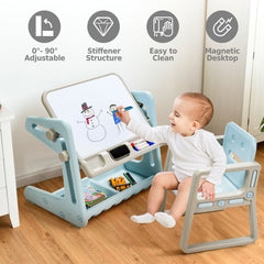 Children's Art Easel / Table and Chair Set with Ample Storage Space-Blue