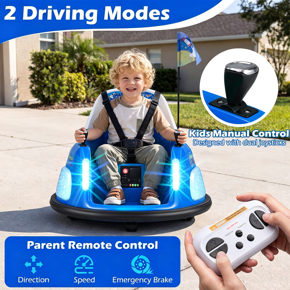 12V Bumper Car for Kids with Remote Control and Lighting Modes-Blue