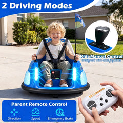 12V Bumper Car for Kids with Remote Control and Lighting Modes-Blue