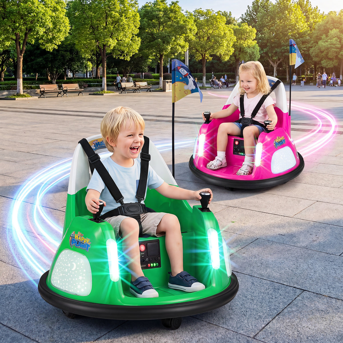12V Bumper Car for Kids with Remote Control and Lighting Modes-Green