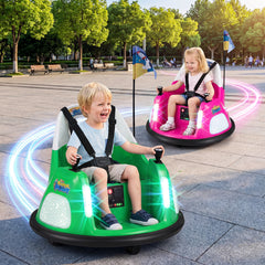 12V Bumper Car for Kids with Remote Control and Lighting Modes-Green