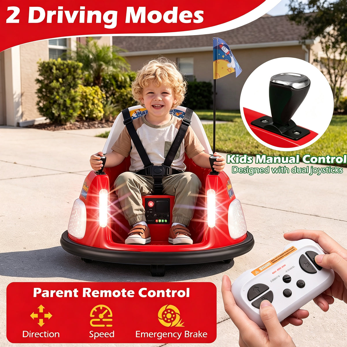 12V Bumper Car for Kids with Remote Control and Lighting Modes-Red