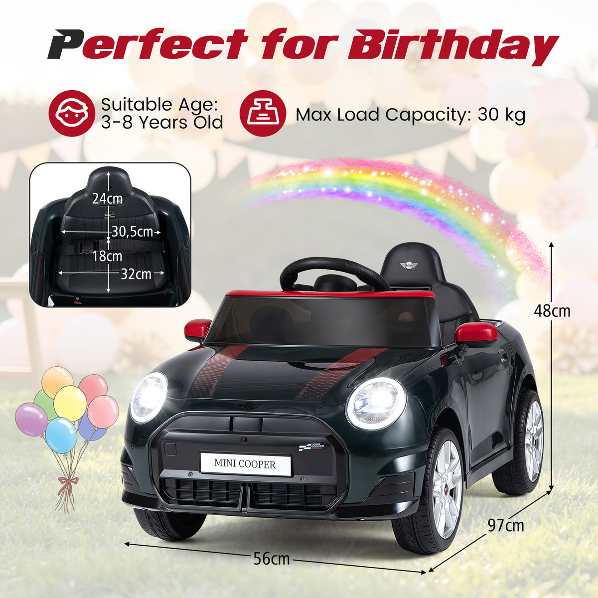 12V Electric Kids Ride on Car BMW MINI Licensed with Remote Control-Black