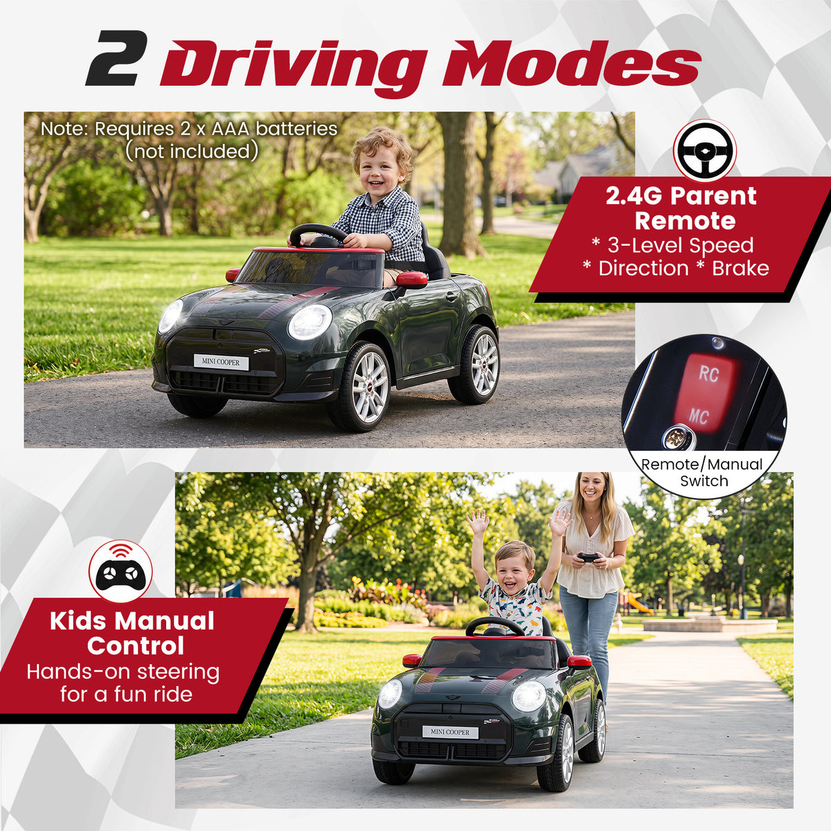 12V Electric Kids Ride on Car BMW MINI Licensed with Remote Control-Black