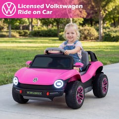 12V Kids Electric Car Licensed Volkswagen with Remote and LED Headlights-Pink