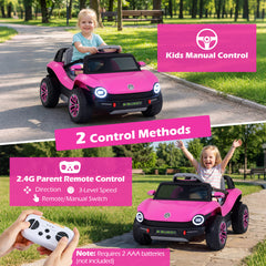 12V Kids Electric Car Licensed Volkswagen with Remote and LED Headlights-Pink