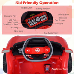 12V Kids Electric Car Licensed Volkswagen with Remote and LED Headlights-Red