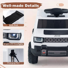 12V Kids Ride On Car Licensed Jeep Electric Vehicle with LED Lights for 18-96 Months-White
