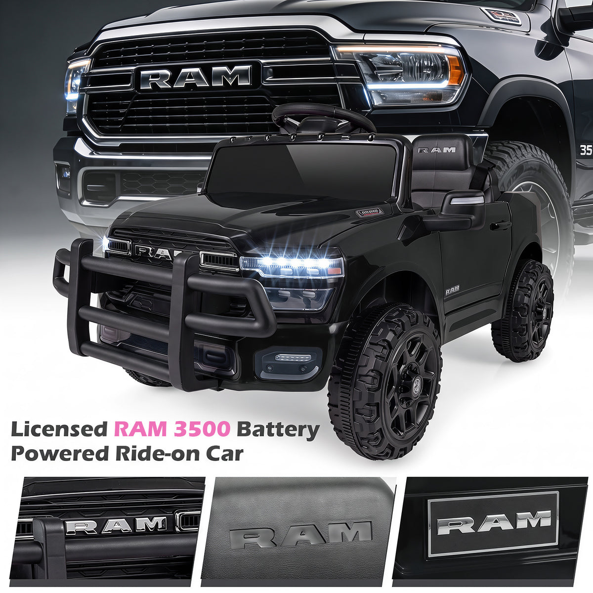 12V Kids Ride On Car with Remote Control and LED Lights-Black