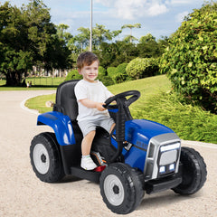 12V Kids Ride On Tractor with Trailer Music and LED Lights-Blue