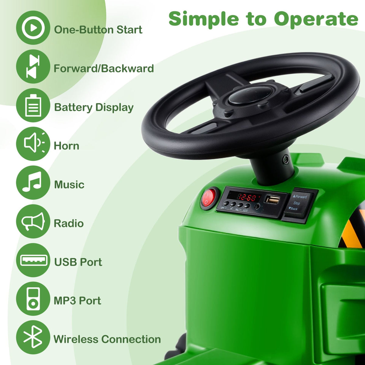 12V Kids Ride On Tractor in Light Green, image 7