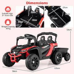 12V Kids Ride On UTV Tractor with Detachable Trailer-Red
