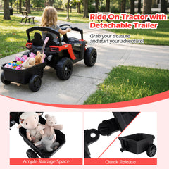 12V Kids Ride On UTV Tractor with Detachable Trailer-Red