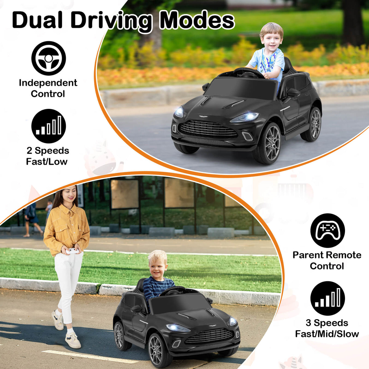 12V Kids Ride on Vehicle Aston Martin Licensed with Horn and Taillights-Black