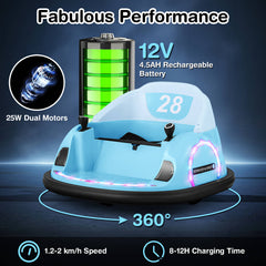12V Kids Ride on Bumper Car with Flashing Lights and Remote Control-Blue