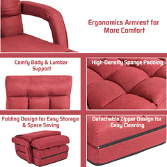 Adjustable Folding Floor Lazy Chair with Pillow-Red