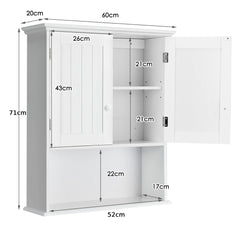 White wall cabinet with dimensions shown, including height and width
