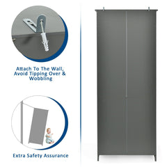 Wooden Tall Bookcase with 3-Tier Storage Cabinet-Grey