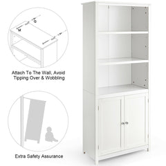 Wooden Tall Bookcase with 3-Tier Storage Cabinet-White