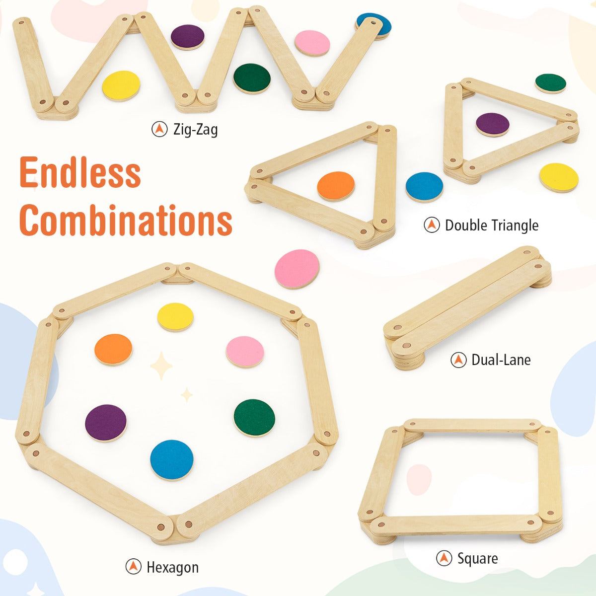 12 Pcs Kids Wooden Balance Beam with Colorful Steeping Stones