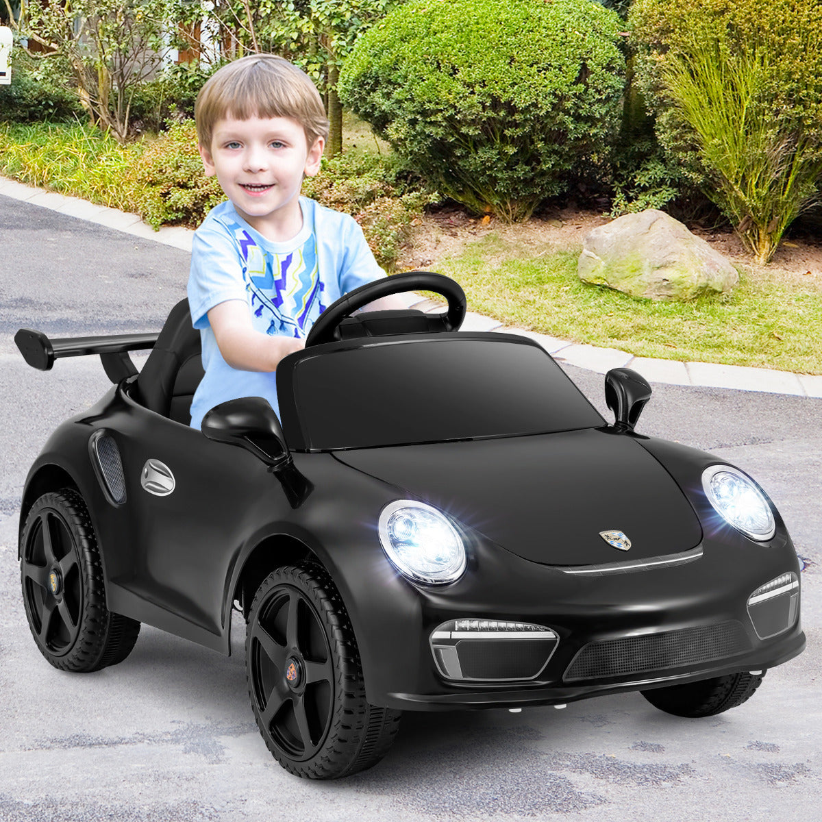 Licensed Porsche Electric Vehicle 12V Kids Ride on Car with Remote Control-Black