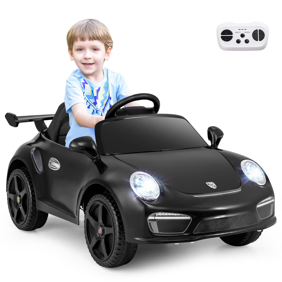 Licensed Porsche Electric Vehicle 12V Kids Ride on Car with Remote Control-Black