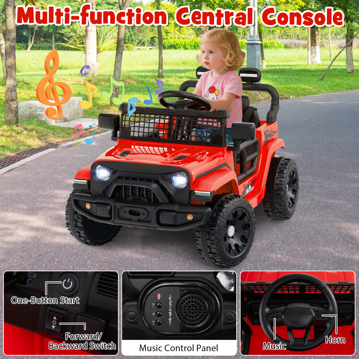 12V Kids Ride on Truck Car with Remote Control for Kid Over 3 Years Old-Red