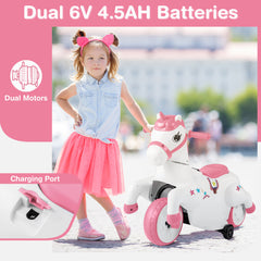12V Unicorn Ride on Toy with Training Wheels for Kids-Pink