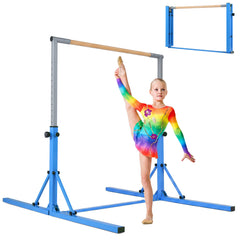 13-Level Adjustable Heights Foldable Gymnastics Bar for Kids-Blue