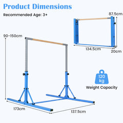 13-Level Adjustable Heights Foldable Gymnastics Bar for Kids-Blue